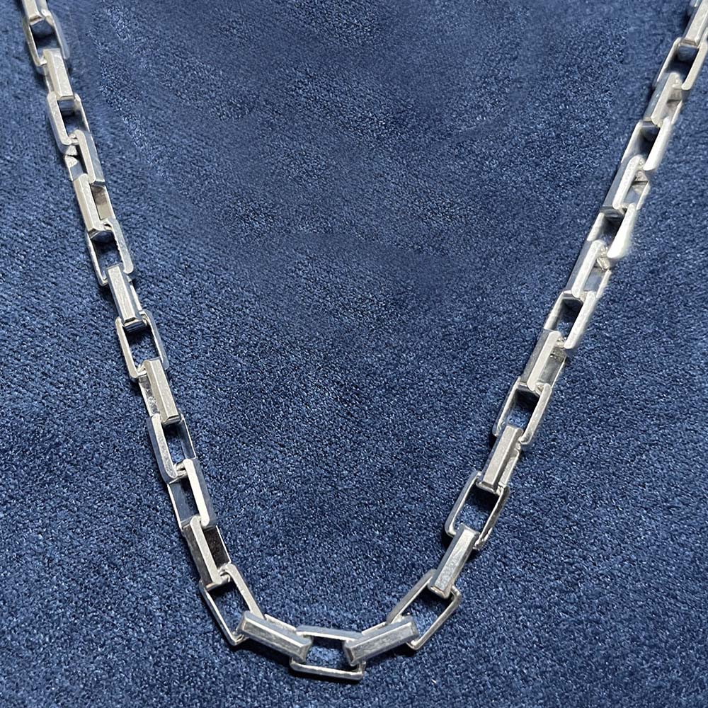 گردنبند استیل مدل آجری نقره ای